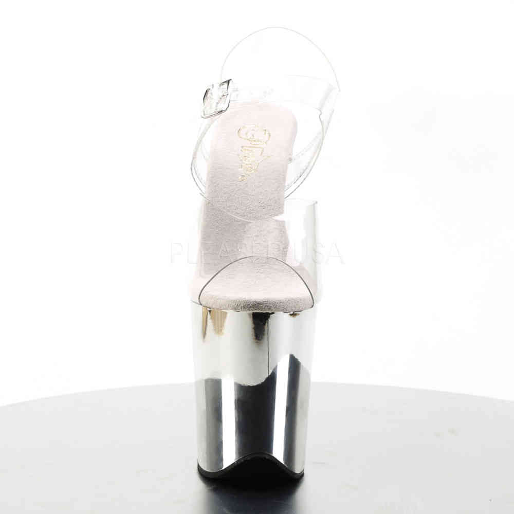 Pleaser - FLAMINGO808 Sandaal met enkelband, Paaldans schoenen - Paaldans schoenen - Zilverkleurig/Transparant